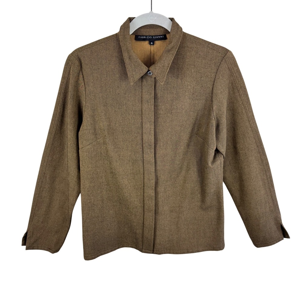 Fabrizio Gianni Womens Brown Twill Button Up Shirt Jacket Made in USA Small